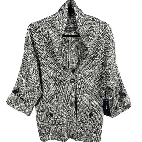 Jones New York Sweaters - Jones New York Cardigan Women Medium Black White Marled Knit Shawl Collar NWT